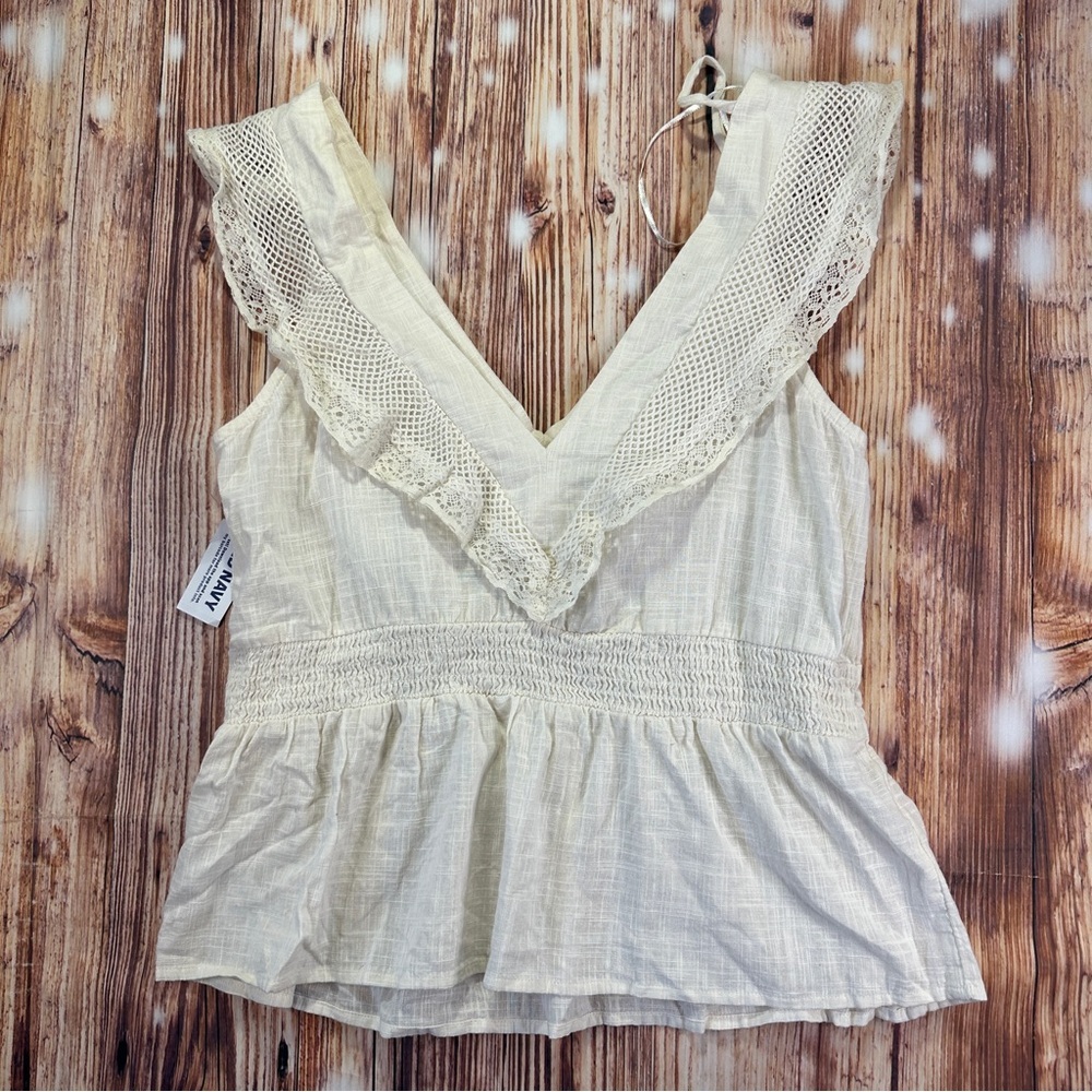 Old Navy Cream Lace-Trim Peplum Tank Top - Picture 8 of 9